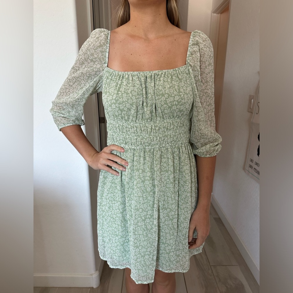 Elegant Green Floral Dress